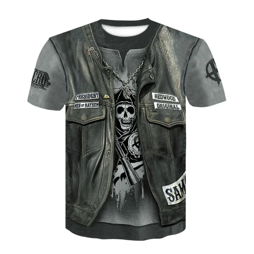 Punk rock anime goth 3dT men's wear 2020 summer personality street hip hop short-sleeved skull T-shirt | Мужская одежда