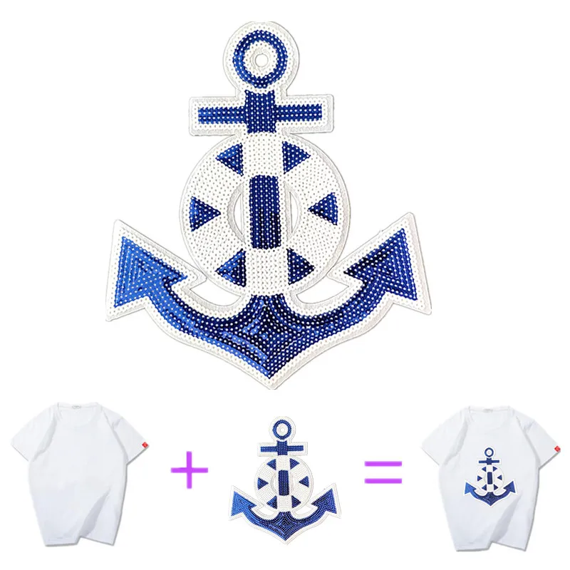 Name Logo Patch Anchor Iron on Patches Bulk for Clothing Sequin Accessories  Diy Stickers for Clothes Large Badge Free Shipping