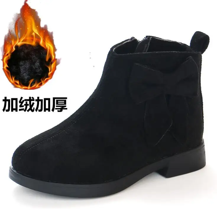 Black Fur CYSINCOS ботинки для девочек; кожаная спортивная обувь для детей; теплые ботинки; модная зимняя обувь для принцесс с мягкой подошвой; детские кроссовки - Цвет: Black Fur