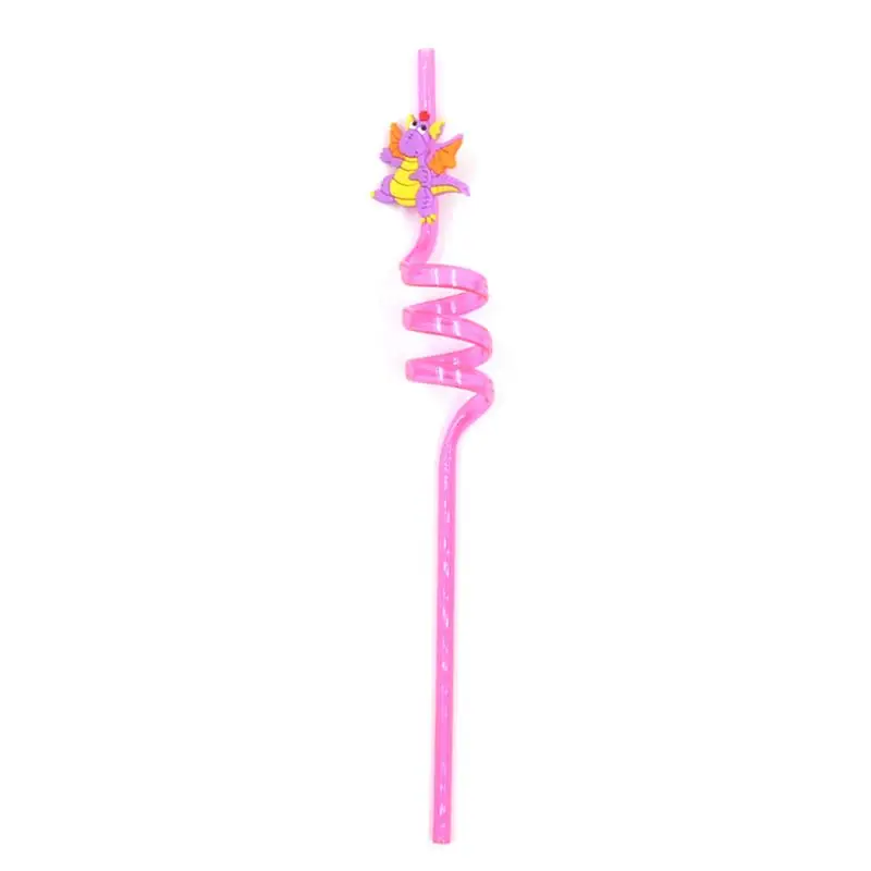 16pcs Disposable Cartoon Dinosaur Straws Plastic Juice Drinking Straw Party Supplies Photo Props Kitchenware(Mixed Colors