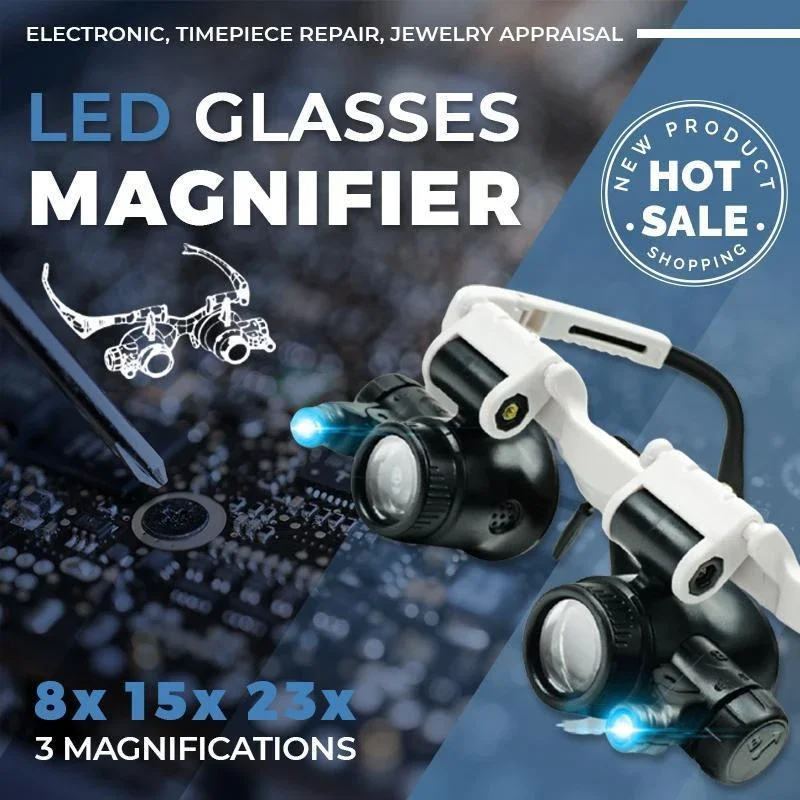 Head Mounted Magnifier Jeweler Watchmaker Magnifying Glass With Led