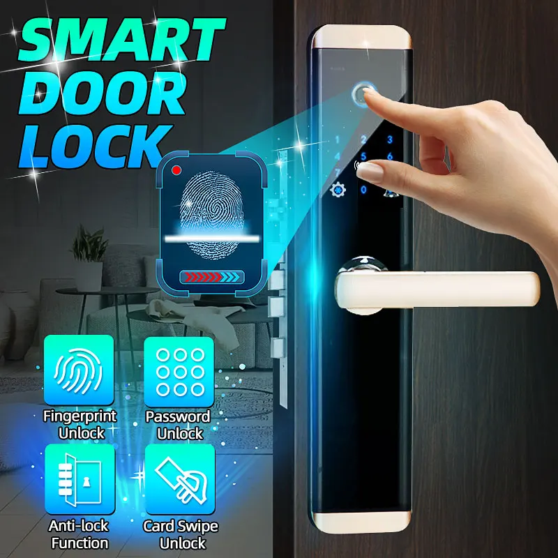 

Security Electronic Fingerprint Lock Smart Door Lock APP Touch Password Keypad Card Fingerprint RFID Unlock Electronic Hotels