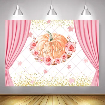 

Little Pumpkin Birthday Party Backdrop Decor Fall Floral Newborn Baby Shower Background Gold Sprinkle Pink Maple Leaf Photoshoot