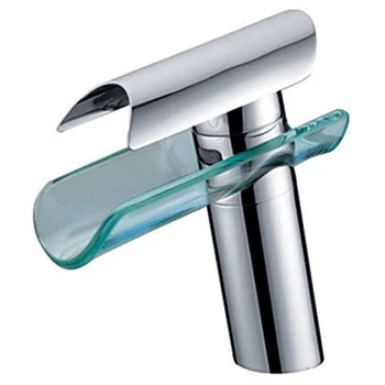 

Bathroom Basin Faucet Waterfall Spout Glass Nickel Brushed Cold and Hot Mixer Water Sink Tap