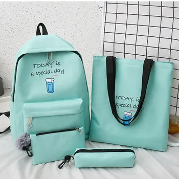 

New 4 Set Fashion Women Backpack Canvas Shoulder Bags Letter Print Girl School Bag Mochilas Female Children Student Backpack