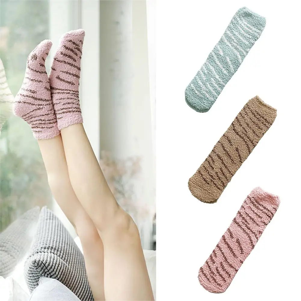 3 пары, зимние женские бархатные носки, женские Теплые Носки с рисунком, Нескользящие вязаные носки для сна