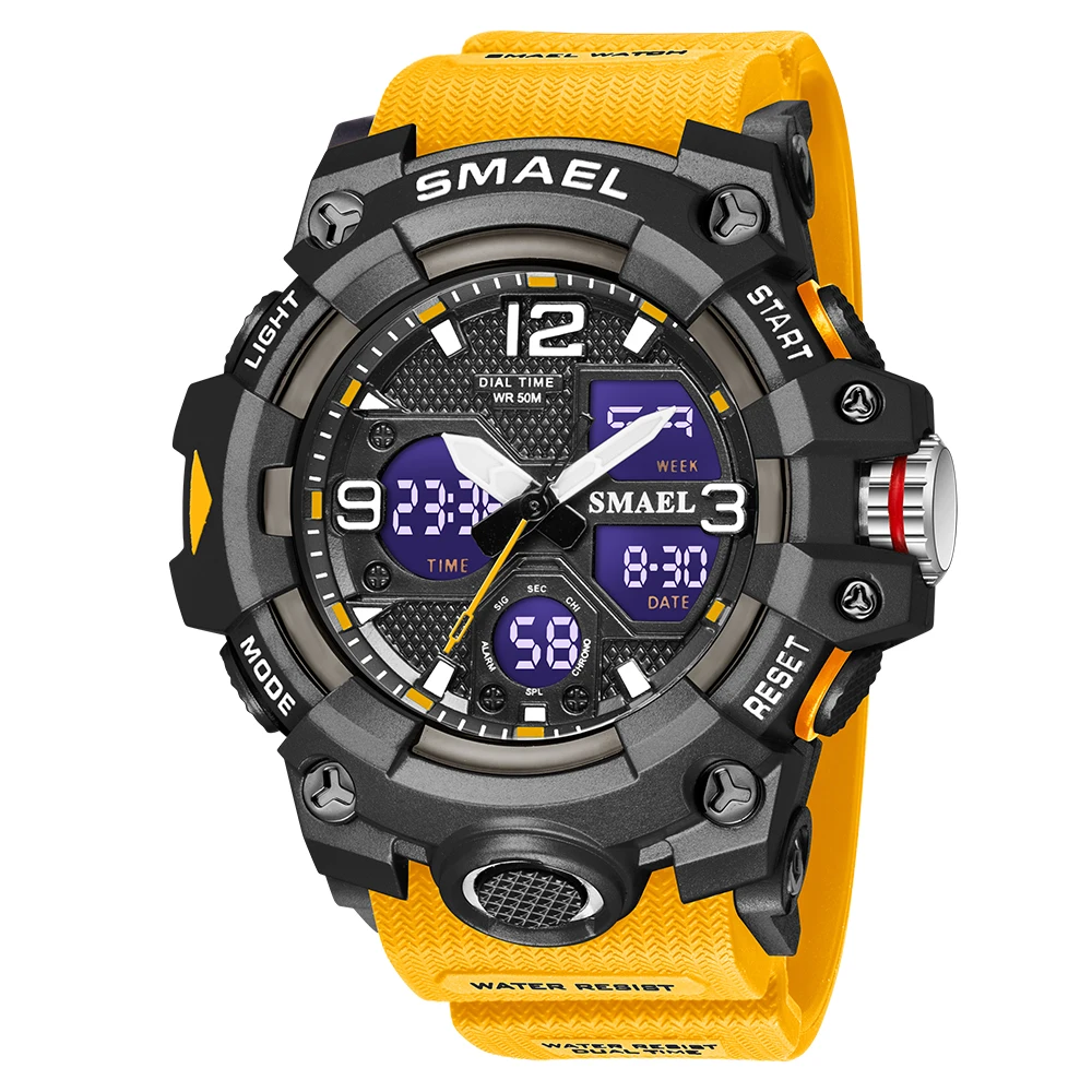 SMAEL 2021 New Sport Watch Military Watch For Men Alarm Clock Stopwatch LED Digital Back Light Dual Time Display Men's Watches 