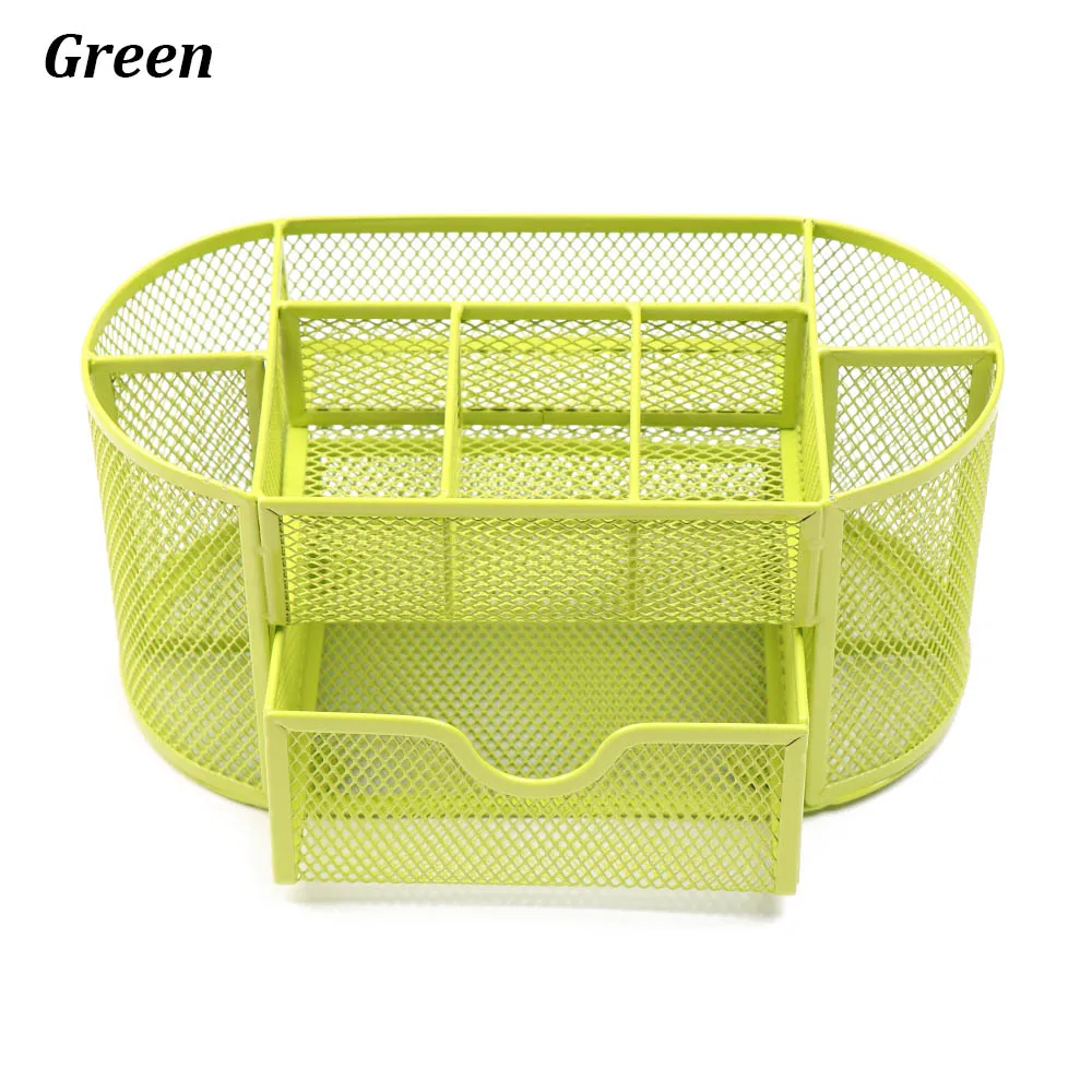 1 PC 9 in 1 Storage Multi-functional Desk Organizer Mesh Metal Pen Holder Stationery Container Box Stationery Storage Case - Цвет: Зеленый