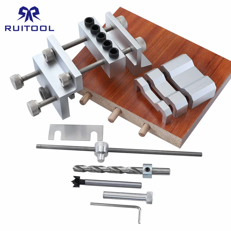 

3 In 1 Dowel Jig Guide 3/8‘’ Aluminum Alloy Multifunctional Drilling Locator Adjustable Doweling Jig Set Woodworking Tools