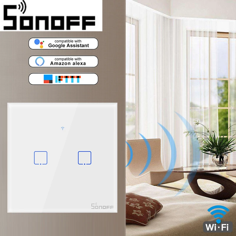 

SONOFF T1 WiFi Smart Switch With 2 Gangs,Works with Amazon Alexa And Google Assistant ,Compatible With IFTTT Function