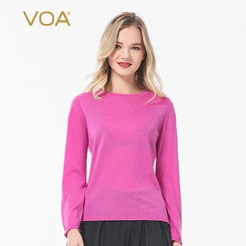 

Voa Pure Cashmere Round Neck Long-sleeved 16-pin 60-count Worsted Two-ply Soft High-elastic Sleeve T-shirt R129 Befree