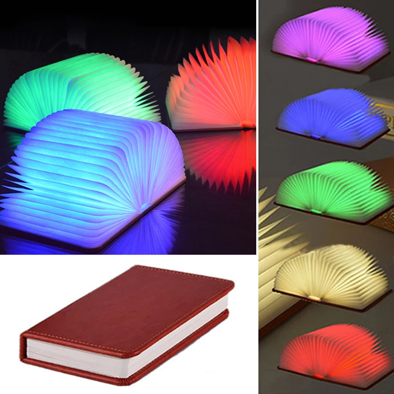 5 color changing USB Rechargeable LED Folding Lamp Turning Book Shape Night light LED Foldable Book Lamp indoor decor lights