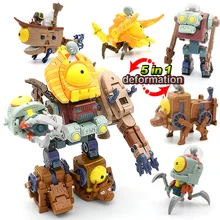 5 in 1 montaj deformasyon zombi patron Robot bebek PVZ bitkiler vs Zombies eğitici oyuncaklar PVC eylem şekilli kalıp oyuncaklar çocuk hediye