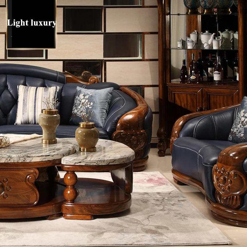 Европейский кожаный диван роскошный твердый диван с резной отделкой гостиная твердая резная комбинированная мебель кожаный диван
