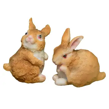 

2PCS Mini Rabbit Adornment Crafts Resin Bunny Model Micro Landscape Decor Bonsai Moss Decor For Dorm Office Home Room