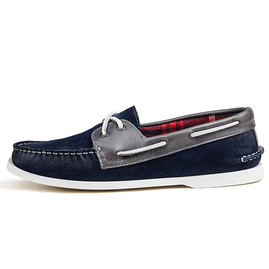 Navy Blue Suede Водонепроницаемые мокасины в стиле ретро; Мужская обувь из натуральной воловьей кожи; цвет коричневый; повседневные винтажные мокасины на плоской подошве со скидкой; Цвет черный, синий; коллекция года; сезон весна; классические - Цвет: Navy Blue Suede