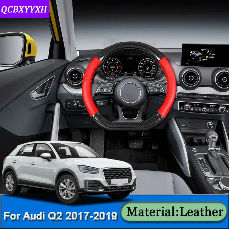 Автомобильный Стайлинг покрытие для руля для Audi Q2- углеродное волокно кожа внутренние авто аксессуары крышка рулевого колеса