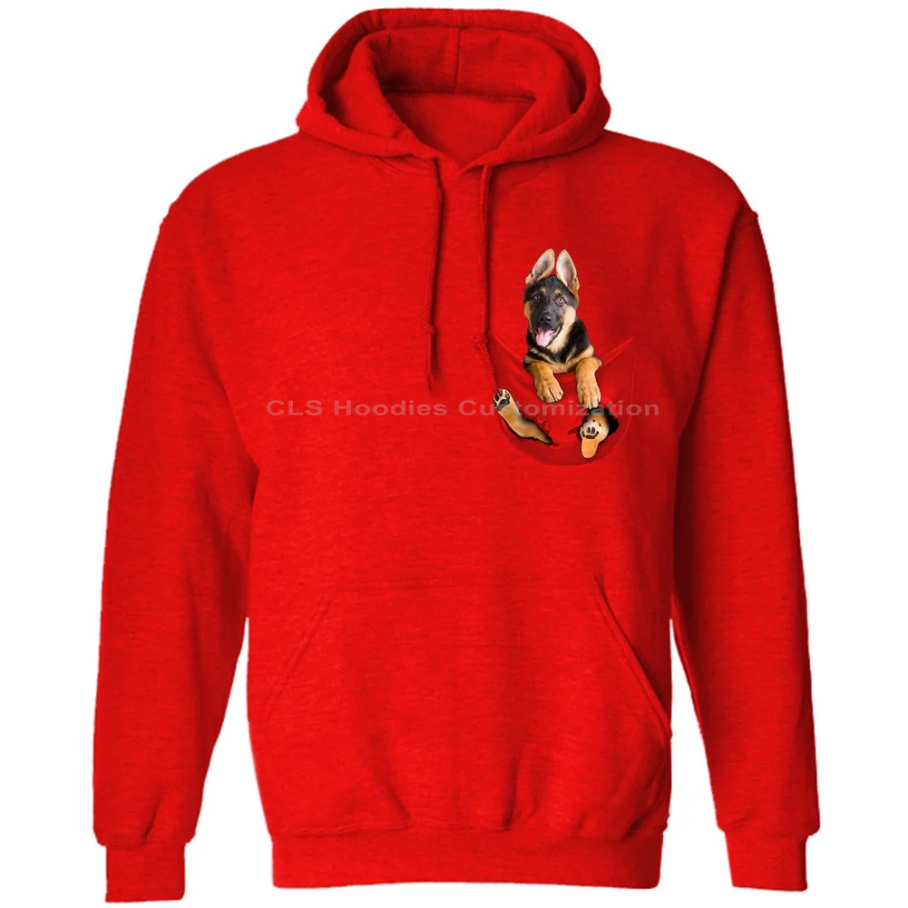 Hoodies Red Немецкая овчарка в кармане футболка любителей собак черный хлопок мужчины Сделано в США мультфильм футболка Мужская Унисекс Новая мода футболка - Цвет: Hoodies Red