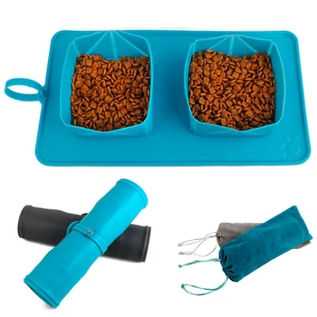 

Silicone Pet Feeding Tray For Cats Dogs Foldable Food Bowl Portable Puppy Pug Eating Dish Anti Choke Mat with Storage Bag