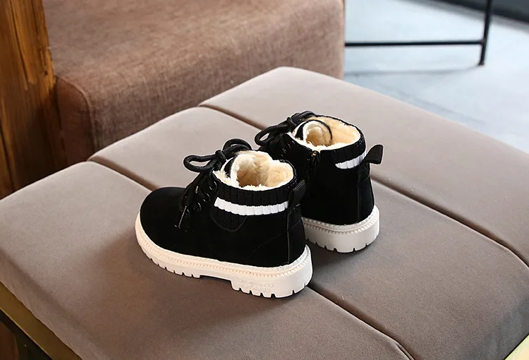 Winter Kids Boots Fashion Boys Martin Boots Plus Velvet Warm Children's Cotton Shoes Waterproof Leather Toddler Girl Snow Boots