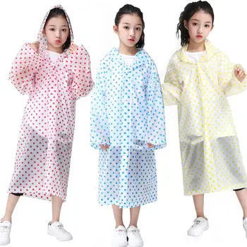 

110cm Non-disposable Outdoor Hiking Travel Dot Pattern Children Kids Raincoat With Hooded Outdoor Waterproof Rain Gear Poncho