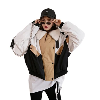 

2020Women Winter Keep Warm New Korean Fashion Temperament Color Matching Cotton Wild High Quality Loose Simple Zip Jacket L021