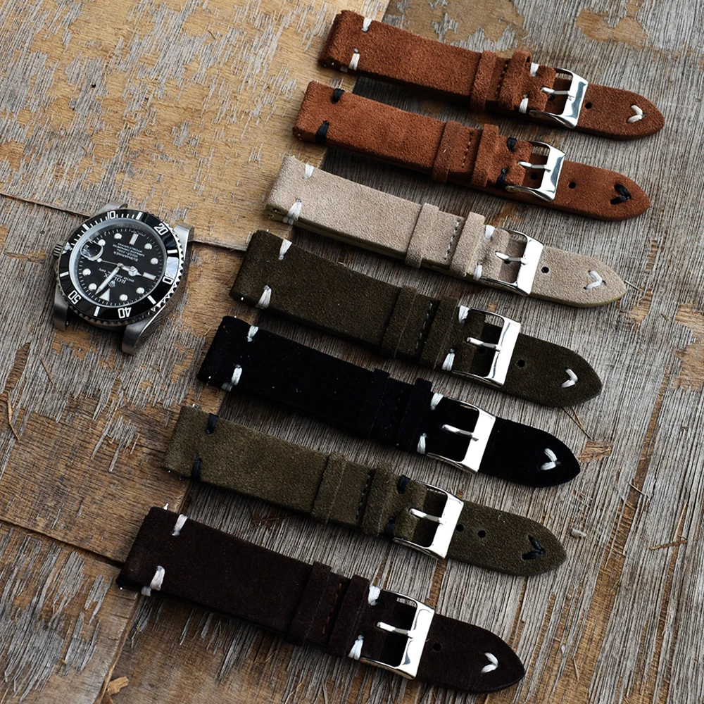 Cinturino per orologio In Pelle di Kudu Nero con Ricami Rossi - Italian