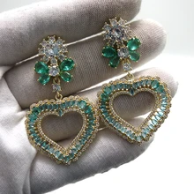 

57mm Heart-shaped Luxury Flower Blossom Dangle Earrings For Women Wedding Full Mirco Cubic Zircon Earring Fashion Jewelry