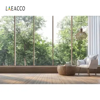 

Laeacco Photography Backgrounds Forest Window Sofa Wooden Floor Bird Cage Interior Scenic Portrait Photo Backdrops Photo Studio
