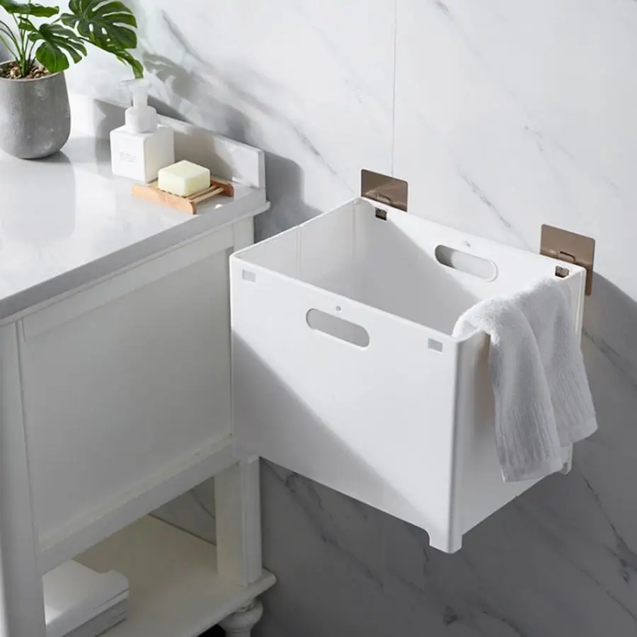 Wall-mounted Collapsible Laundry Bin Basket Foldable Hanging Laundry Hamper Dirty Clothes Handle Storage Baskets