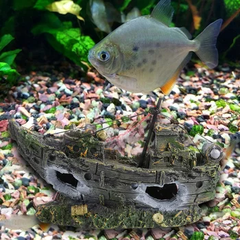 

Resin Ship Artificial Decorative Net Boat Fish Tank Hide Cave Non-toxic Aquarium Landscaping Aquatic Decorations Ornament
