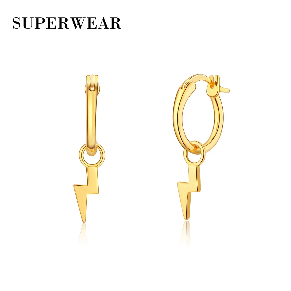 SUPERWEAR, 925 пробы, серебряные серьги молнии для мужчин и женщин, желтое золото, Висячие серьги, корейские модные ювелирные изделия - Окраска металла: Gold Earrings
