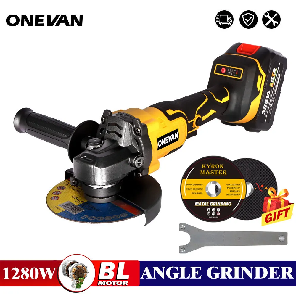 125mm M14 Brushless Electric Angle Grinder 1280W 18V Grinding Tools 3