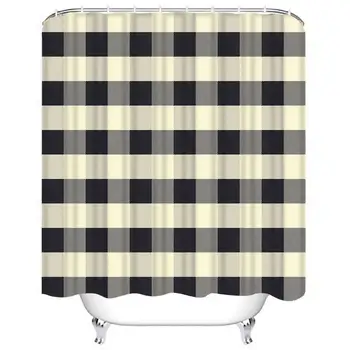 

Shower Curtain Sets Buffalo Check Abstract Scott Pattern Black and White Polyester Fabric Decor with 12 Hooks 60x72 Inches
