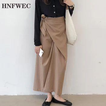 

Asymmetric Split Skirt Women High Waist Bandage Bowknot Plus Size Casual Bodycon Maxi Skirts Female 2020 Summer New P688
