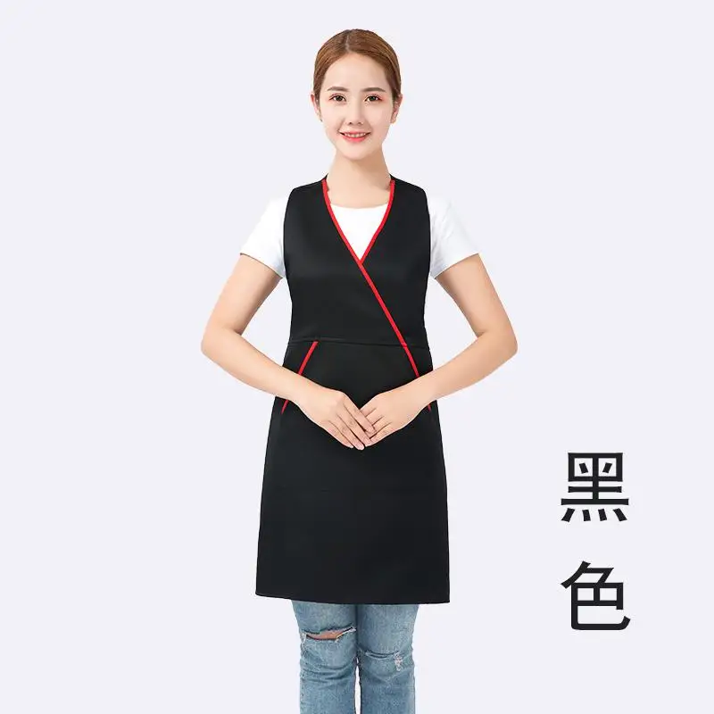 Shangshiqing фартук Женская мода v-образным вырезом на заказ напечатанный логотип Корейская рабочая одежда для выпечки Кофейня маникюрный магазин фартук - Цвет: Бежевый