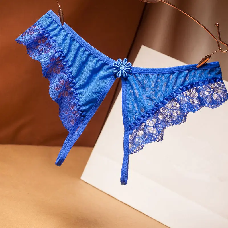 Blue Сексуальное прозрачное нижнее белье для женщин с открытой промежностью трусики для секса кружевное белье эротическое Танга трусы Искушение Ночное белье - Цвет: Blue