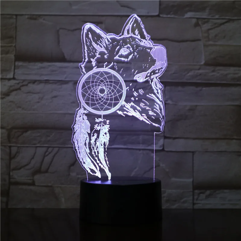 Wolf Roaring Moon 3D лампа ночник USB/батарейный светодиодный ночник лампа визуальный световой эффект подарок для подростка - Испускаемый цвет: 3D-3227