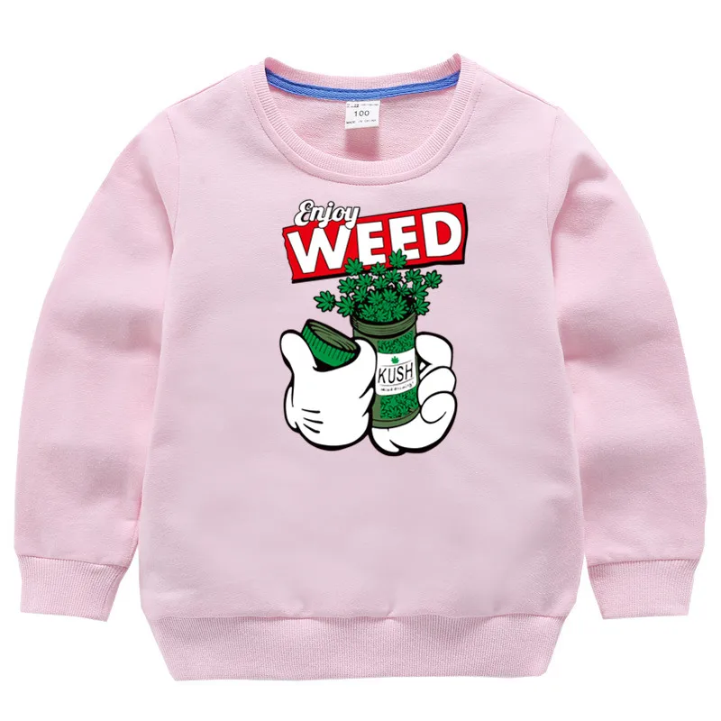 Детский хлопковый пуловер с принтом «Enjoyweed» для девочек; топы для маленьких мальчиков; осенняя одежда; толстовки для мальчиков - Цвет: T11-pink
