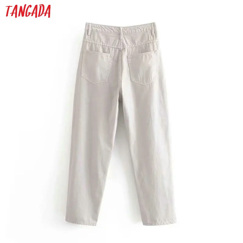 Tangada, модные женские серые свободные джинсы для мам, длинные штаны, с карманами, на молнии, свободные, для улицы, женские штаны, 6P81