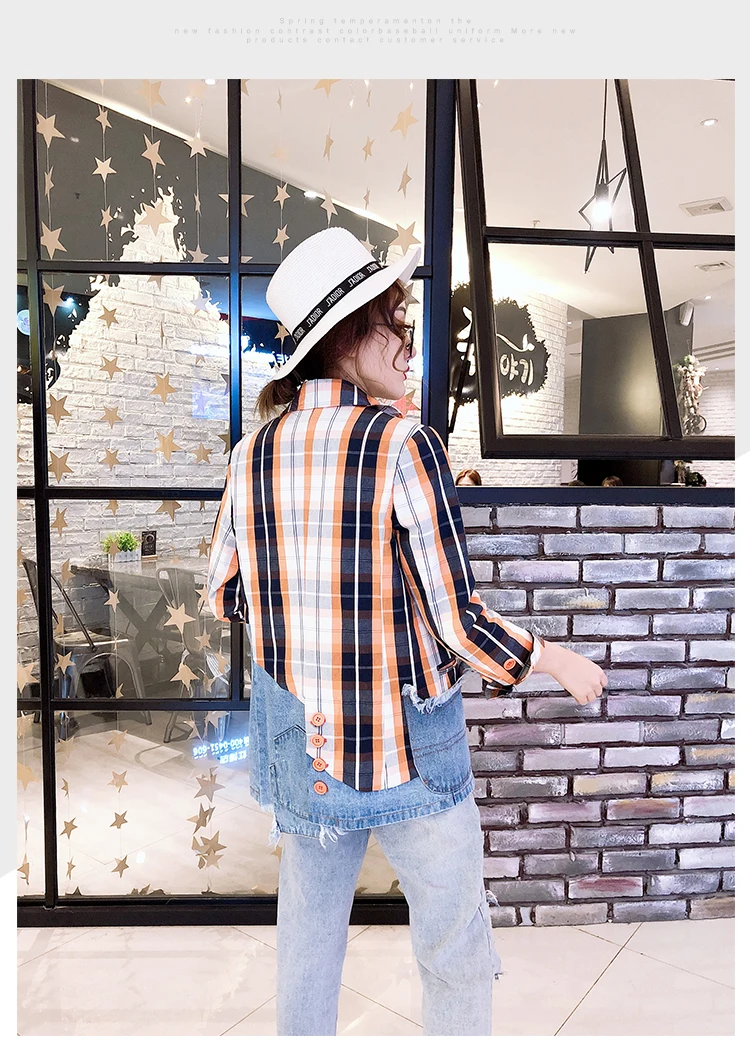 Модная весенняя Осенняя новая джинсовая куртка в клетку, клетчатый костюм, женский Блейзер, повседневный Блейзер, Женский блейзер, пиджак