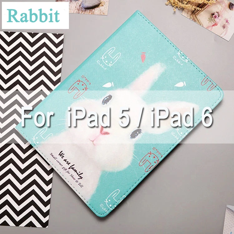 rabbit For Air1 2 Прекрасный мультфильм Стиль откидная крышка чехол для iPad 2/3/4 Air iPad mini 1 2 3 планшеты Чехол Подставка-чехол для нового iPad 9,7 с автоматическим включением и Up/Sleep(Пробуждение/спящий режим - Цвет: rabbit For Air1 2
