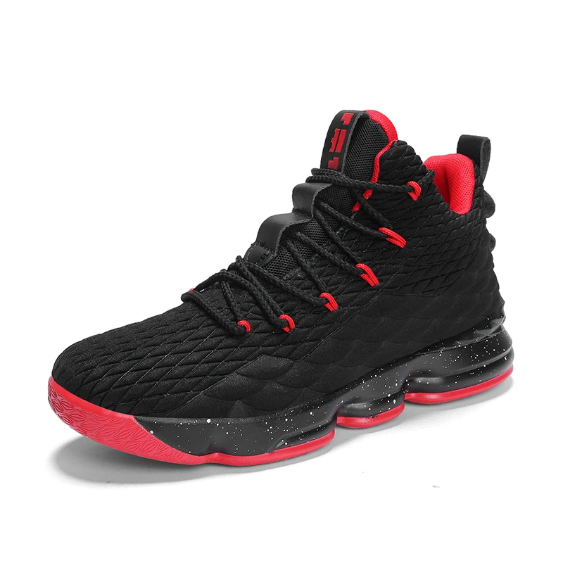 YHKLERZU/Новинка года; стильные дышащие баскетбольные кроссовки; мужские высокие противоударные кроссовки; женские нескользящие спортивные мужские кроссовки Lebron - Цвет: Black Red