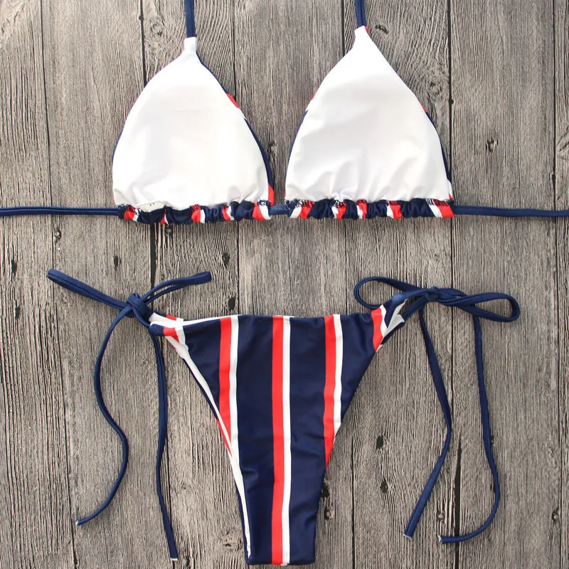 Women Sexy Bandage Split Bikini Set Striped Swimwear Ladies Push-up Padded Triangle Bra Low Waist Skinny Swimsuit Bathing Suit Women Sexy Bandage Split Bikini Set Striped Swimwear Ladies Push-up Padded Triangle Bra Low Waist Skinny Swimsuit Bathing Suit