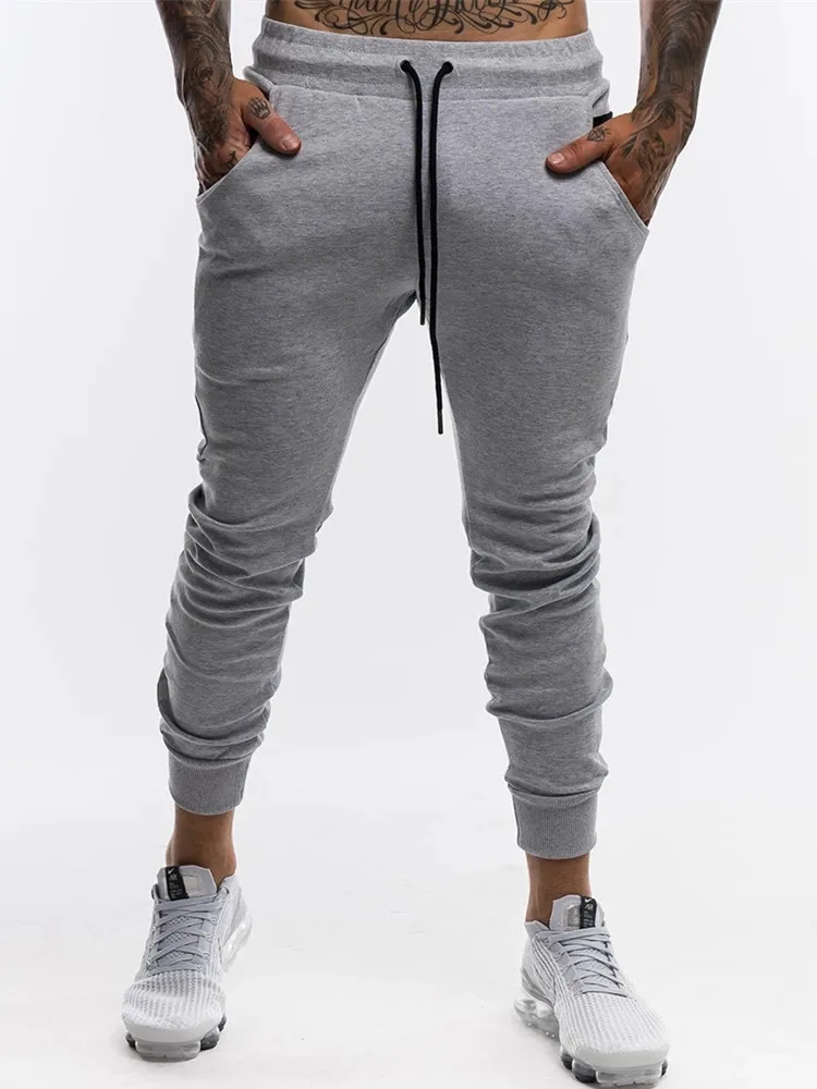 Штаны мужские из 2020 хлопка однотонные брюки-карандаш с карманами тренировочные