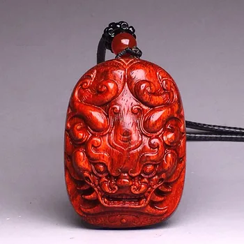 

Indian Small Leaf Red Sandalwood Brave Pendant, Carved Red Sandalwood Lucky Transfer Pendant, Fashion Jewelry Wholesale