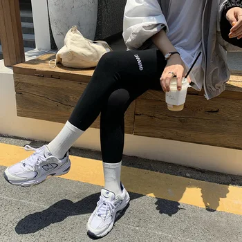 

High Waist Letter Embroidery Elasticity Leggings Female 2020 Autumn Korean Version External Wear Thin Trousers