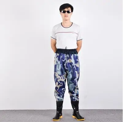 Ultra light half waist men women thick waterproof fishing fork pants elastic waist outdoor angling wader rain boots rain trouser - Цвет: 4