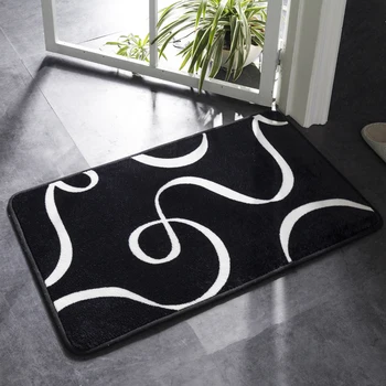 

1PC Bath Mat Black and White Classic Geometric Pattern Super Soft Absorbent Bathroom Door Mat Non-slip Bath Rug Carpet