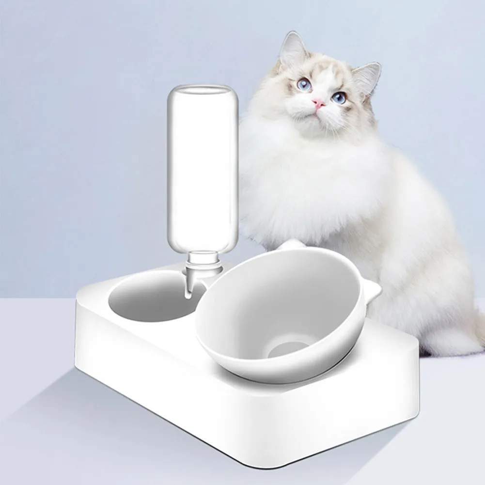Регулируемая кормушка для кошек, кормушка для домашних животных, косая двойная миска с держателем, миска для воды для кошек и маленьких собак